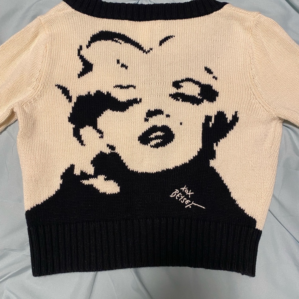 Betsey Johnson Black and Cream Graphic Sweater